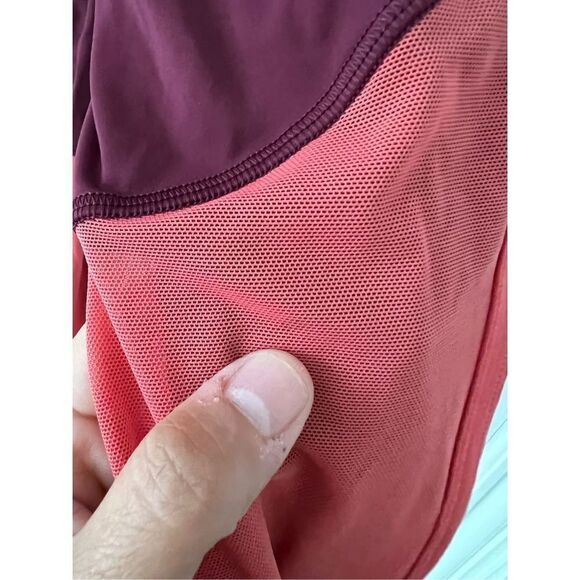 Lululemon maroon and coral striped leggings with sheer back 2 - Picture 3 of 6
